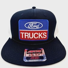 Ford Trucks Otto Flat Bill Cap Hat Embroidered Patch Mesh Snapback Black  White