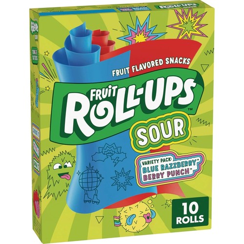 Fruit Roll-Ups Sour Fruit Flavored Snacks, Blue Razzberry & Berry Punch Flavors,