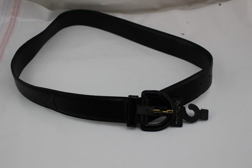 Vintage Paloma Picasso Black Leather Black Buckle Belt M75 - Picture 1 of 4