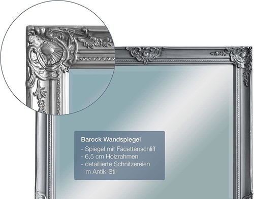 Wandspiegel Barock Silber 180x80 cm XL Spiegel Antik-Stil Ganzkörperspiegel - Bild 3 von 5