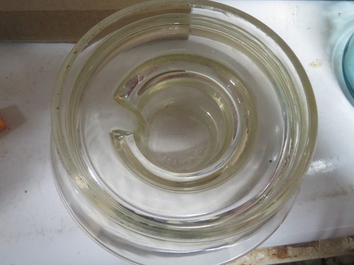 Vintage Glass Chicken Poultry Waterer Clear Base w/ Blue #5 Jar Farmhouse - Picture 8 of 8