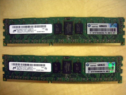 HP Integrity rx2800 i4 AT108A 8GB (2x 4GB) Memory Kit PC3L-10600R-9 605312-371 - Picture 1 of 2
