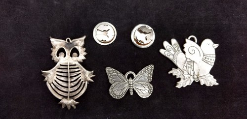 Pewter Ornaments & Button Covers Lot (5) Pieces Owl Butterfly ++ Christmas - Picture 7 of 8