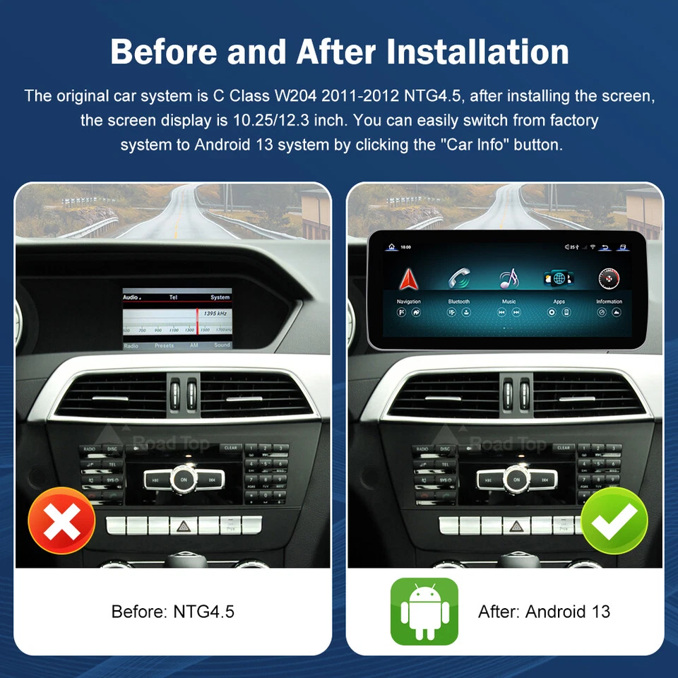 Android 13 GPS Multimedia Touch Screen For Mercedes Benz C Class W204 2011-2012 - Image 4 of 4