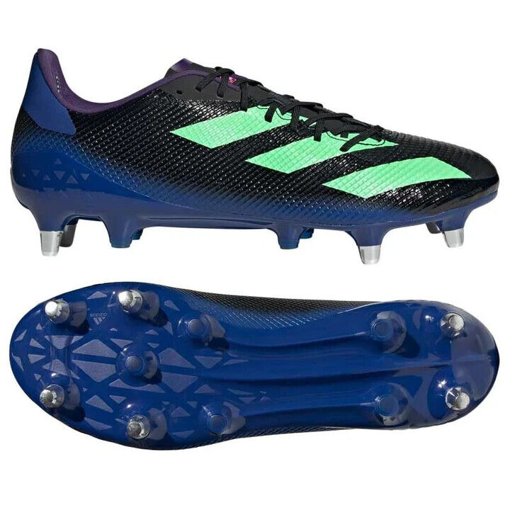 ADIDAS Mens Black Blue & Green Adizero RS7 SG Rugby Boots UK ADIDAS Mens Black Blue & Green Adizero RS7 SG Rugby Boots UK
