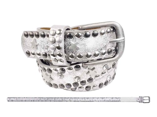 Girls Belt White with Star Studs 75 cm | Women Belt | Stud Belt