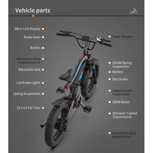 20" Electric Bicycle 500W Motor Fat Tire With 48V 15Ah Li-Battery S18-MINI - Picture 11 of 16