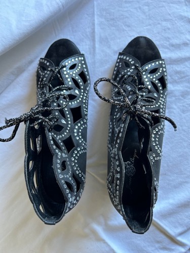 SIze 9 Joan Boyce Women's Black Cut Out Rhinestone Open Toe Heels - Picture 2 of 6