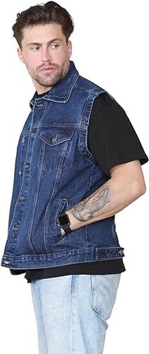 Men's Sleeveless Denim Gilet Vintage Retro Biker Cowboy Vest Jacket Waistcoat - Picture 2 of 9