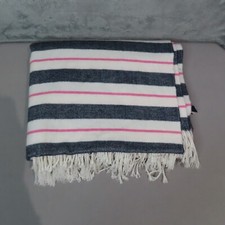 GAP Fashion Scarf Cream Pink Indigo Blue Super Soft Fringe Heavyweight 24.75x76"