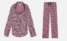 Victoria's Secret Afterhours Satin Pajama Set Pink  Black Zebra Large NWT