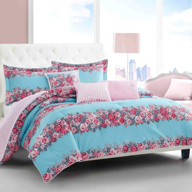 Betsey Johnson Full Queen Comforter 6 Pc Bonus Set Nw Rose Pink