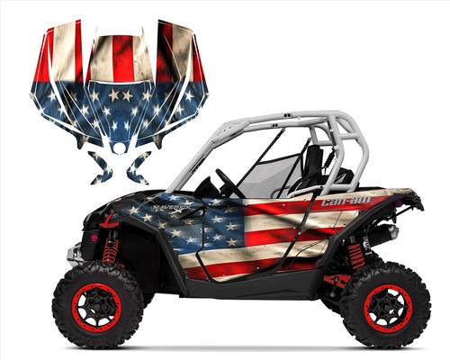 Can am Maverick 1000R graphic 24 mil wrap kit 2013-16 Ripped Flag #9200 - Foto 4 di 5