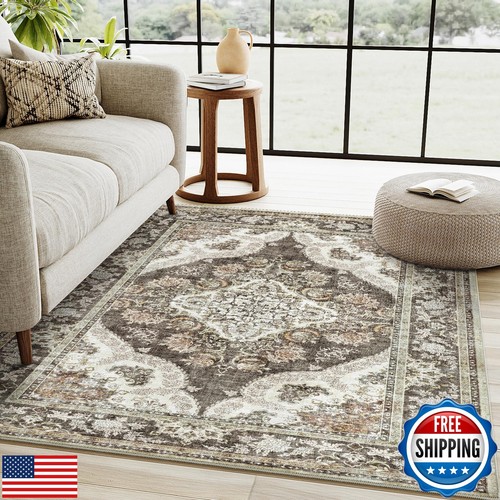 WondRg 3x5 Washable Brown Vintage Area Rug for Entryway Non-Slip Low Pile Ori - 第 1/5 張圖片