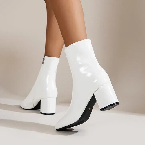 Women Ankle Boot Side Zipper Stretch Mid Heel Short Boots Fashion Pointed Shoe - Picture 10 of 18