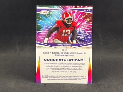 2025 SAGE HIT FOOTBALL MYKEL WILLIAMS A-MW ROOKIE AUTO