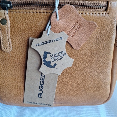Rugged Hide Leather Cross Body Chest Bag Man Bag Travel Bag BNWT Tan-Mika - Foto 11 di 19