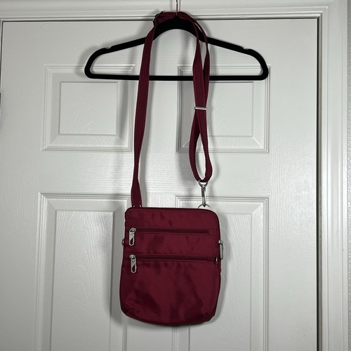 Travelon Anti-Diebstahl Classic Slim Double Zip Crossbody Bag Maroon Neu ohne Etikett!!! - Bild 1 von 7