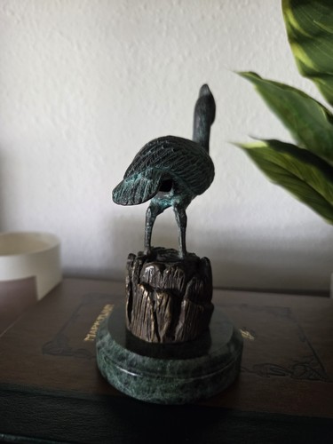 SPI 5.75" Brass w/ Antique Bronze Finish & Green Marble Base Pelican Sculpture - Picture 6 of 11