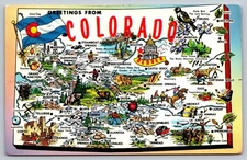 Vintage 1960 Colorado Map Postcard by Tichnor Bros, Denver Landmark