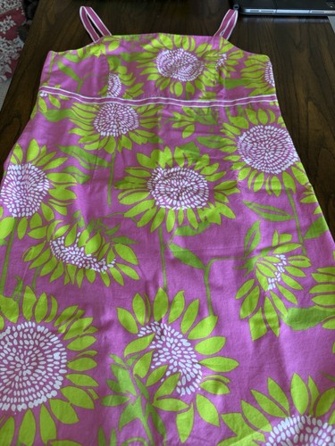 Lilly Pulitzer Girls Size 16 Pink Green Flowers Sundress Cotton Sheath Dress