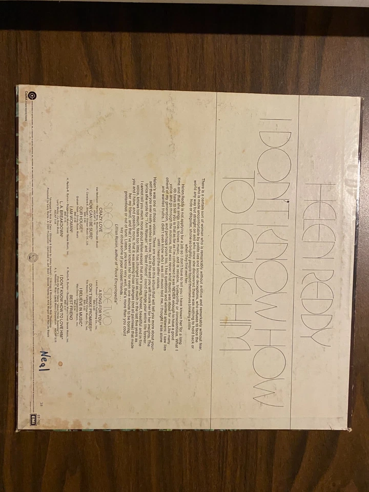 Helen Reddy – I Don’t Know How to Love Him LP [1971/Capitol ST-762] VG/VG Pop - Image 2 of 4