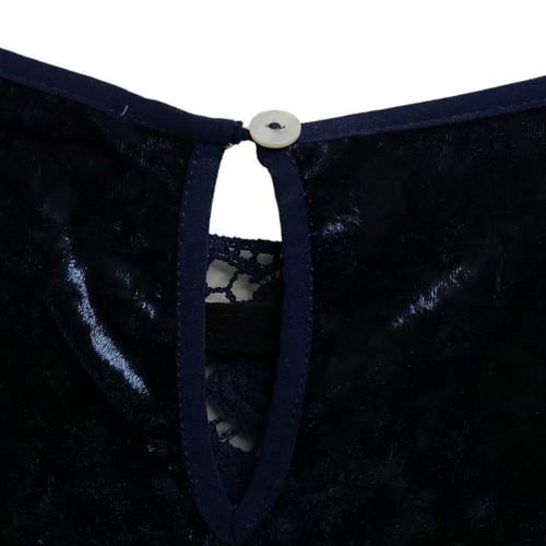 Mini Vestido Para Mujer Entro Talla M Terciopelo Crochet Encaje Cambio Azul Zafiro Sin Mangas - Imagen 6 de 10