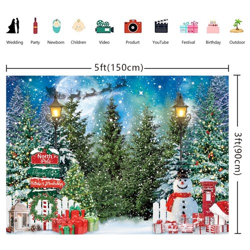 Telón de fondo de bosque de invierno copos de nieve muñeco de nieve pino Navidad fotografía pancarta - Imagen 5 de 10