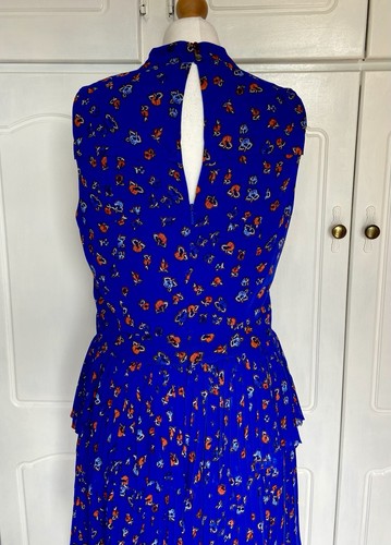 Whistles Dress Size 14 Maxi Blue Floral Party Wedding Guest Frill Boho Mock Neck - Picture 13 of 21