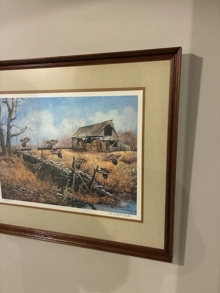Pintura con impresión artística firmada a mano "Brush Creek Covey" de M. Wayne Willis, enmarcada como nueva Foto 2 de 4