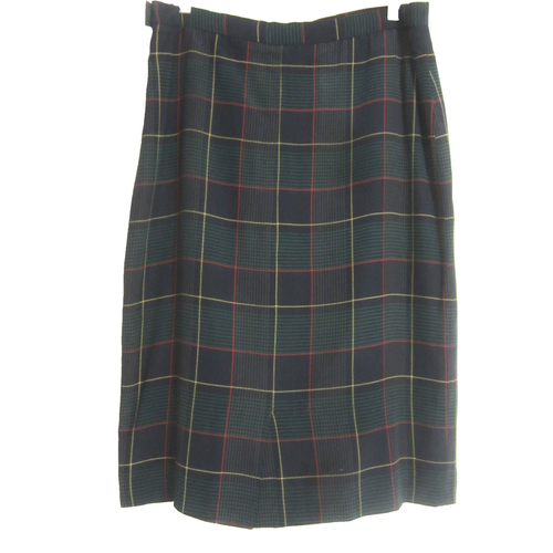 Vtg Argenti Womens 14 Green Black Red Herringbone Plaid Silk Skirt Medium 32" - Picture 2 of 9