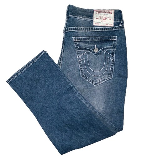 NWT True Religion Ricky Flap Relaxed Straight Jeans Blizzard Wash 36x30