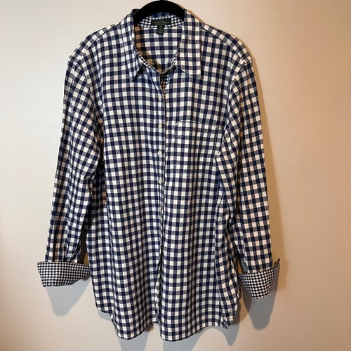 LRL Lauren Jeans Co Womens Navy White Gingham Button Down Collared Shirt 1XL - Picture 2 of 15