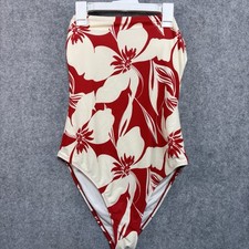 S-11 Women's Red Floral Print Bandeau High Leg Cheeky One Piece Swimsuit - M