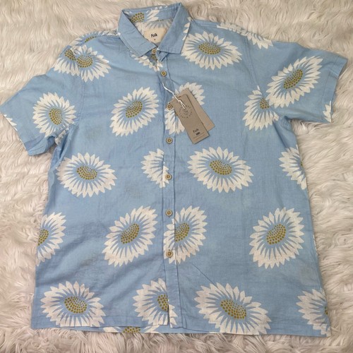 Folk Herren Drake Kurzarm Hemd Gr. M Blau Blumen Leinenmischung Neu mit Etikett - Bild 17 von 24