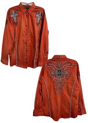 Roar Signature Stabilize Embroidered Button Up Shirt Buckle Sz Large