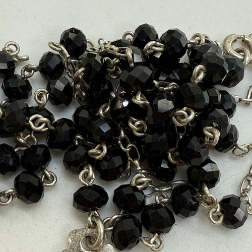 Collana stile rosario perle nere vetro sfaccettato argento sterling 13,25" da appendere - Foto 10 di 11