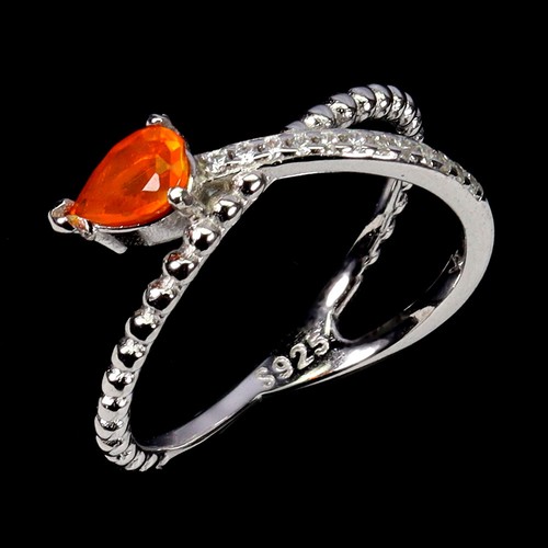 925 Sterling Silver Ring Pear Orange Opal 6x4mm Natural Gemstone Jewelry Size 7 - Picture 2 of 13
