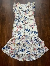 Tommy Hilfiger Flower White & Blue Fit & Flare Midi Dress Women’s Size 14