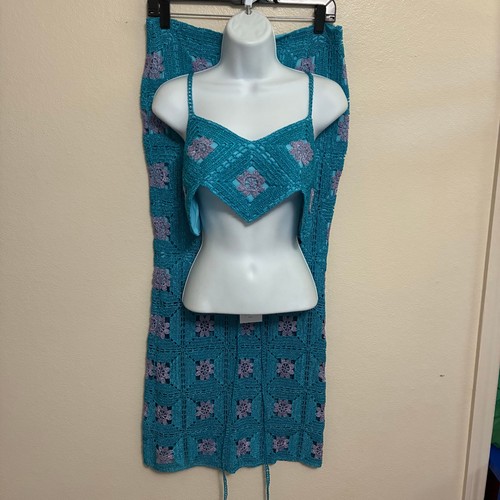 NWT! LisaMaree The 'Right Here Now' 2 Piece Crochet Set In Turquoise Size S - Picture 3 of 13