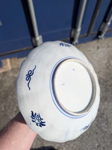 Antiker japanischer Imari Teller handbemalt Hase Kaninchen Blumen gewellter Rand - Bild 19 von 21