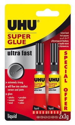 UHU Super Glue Wood Plastic Metal Leather Glass Extra Strong Adhesive 2 Pack
