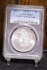 1891-CC Morgan Dollar VAM-3 Spitting Eagle - Top 100 - PCGS MS63  (#60362-L)