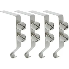 4 Silver Metal Jingle Bell Christmas Stocking Holders At Home Holiday Decor 7"