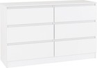 White 6 Drawer Chest Modern Bedroom Storage Unit 121cm Wide MDF
