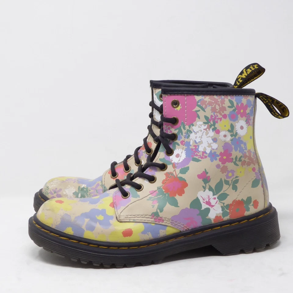 Dr. Martens 1460 Botines Cuero Estampado Floral Niñas Jóvenes 2 Cremallera Lateral Foto 4 de 4