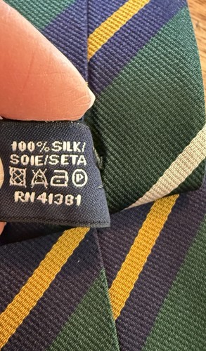 Polo Ralph Lauren 100% Silk Tie Stripe Green Navy Blue Gold/Yellow White Skinny - Picture 7 of 7