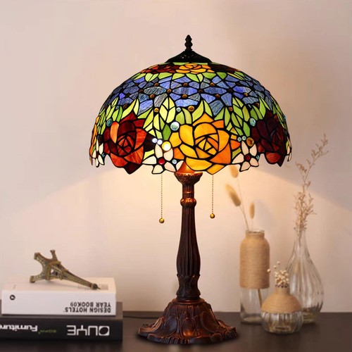 16 Inch Tiffany Style Stained Glass Lamp Shade Replacement Vintage Rose Lamps... - Picture 5 of 7