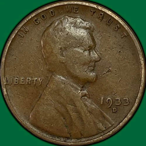 1933-D Lincoln Wheat Cent Fine F Coin #34969