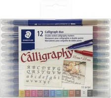 Staedtler Double Ended Calligraphy Markers 12/Pkg-Assorted Colors